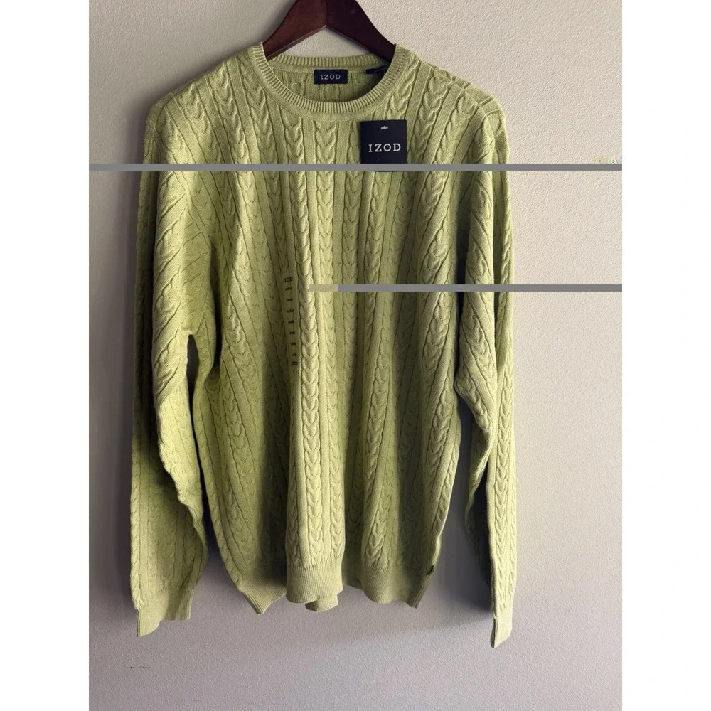 Izod Men‎ Cable Knit Sweater Size L Cotton Preppy Coastal Nantuckit Golf
